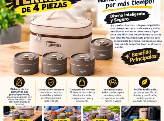 Lonchera Recipientes Portatil Porta Comida Termica De 4 Piezas Con Estuche